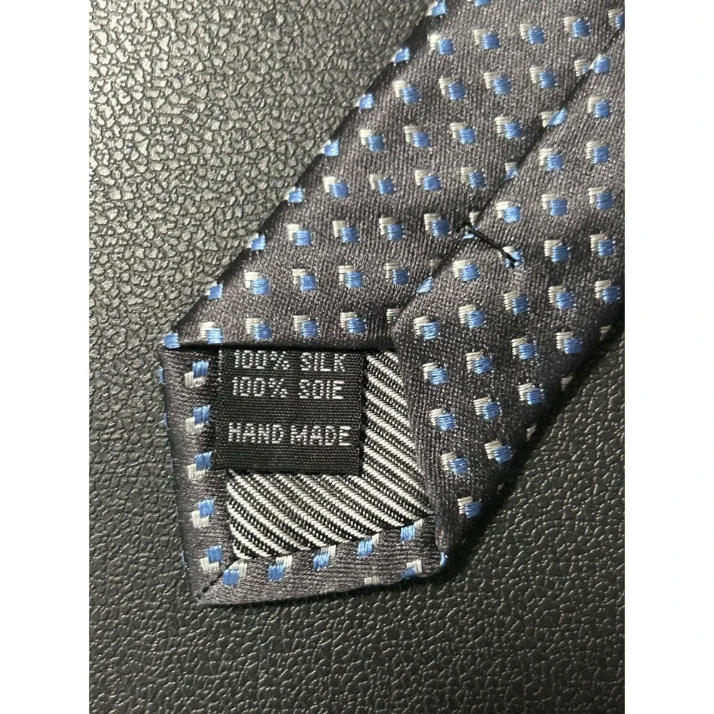 Bruno Marchesi Silk Tie Mens Black Blue Square Dot Hand Made 3.5x59 - CJ